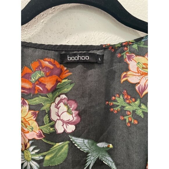 BOOHOO WOMENS SUMMER KIMONO Cardigan COVERALL FLORAL LONG WIDE SLEEVE SIZE LARGE - Picture 3 of 8